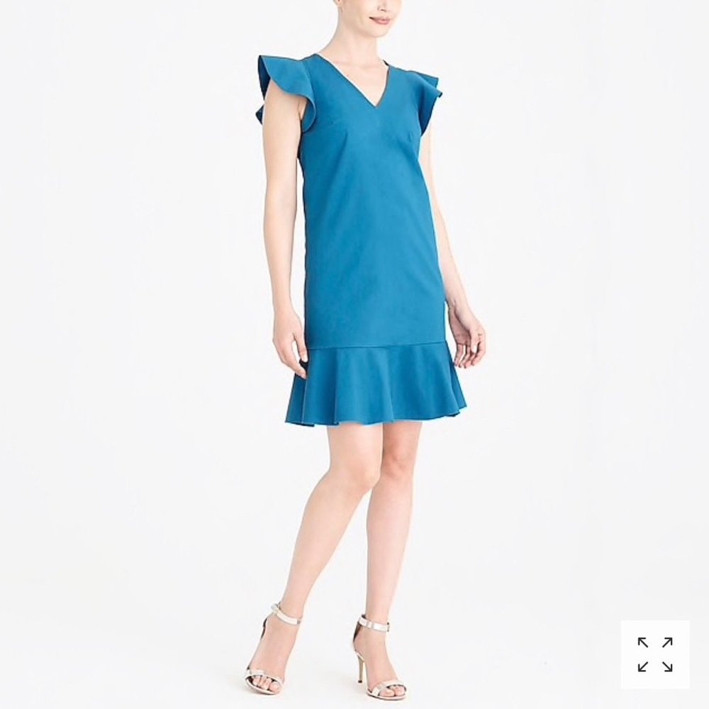 J. Crew Blue Floral Ruffle Sleeve Flutter dress